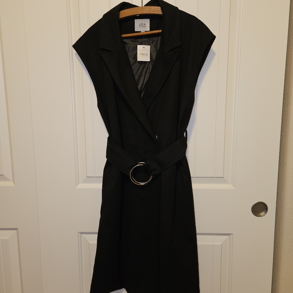 NWT J.O.A. Dark Green Belted Sleeveless Collared Trench Jacket Vest Medium